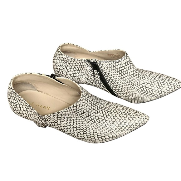 Cole Haan Shoes - Cole Haan Vestry Edgy Ankle Leather Heel Booties Pointed Toe Snake Print Shoe 7B
